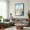 06 - Framed Washington DC Watercolor Canvas Print - Woman Knitting on grey couch - Vertical.jpg
