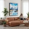 06 - Framed Wrangell-St. Elias National Park Watercolor Canvas Print - Woman Knitting on leather couch - Vertical.jpg