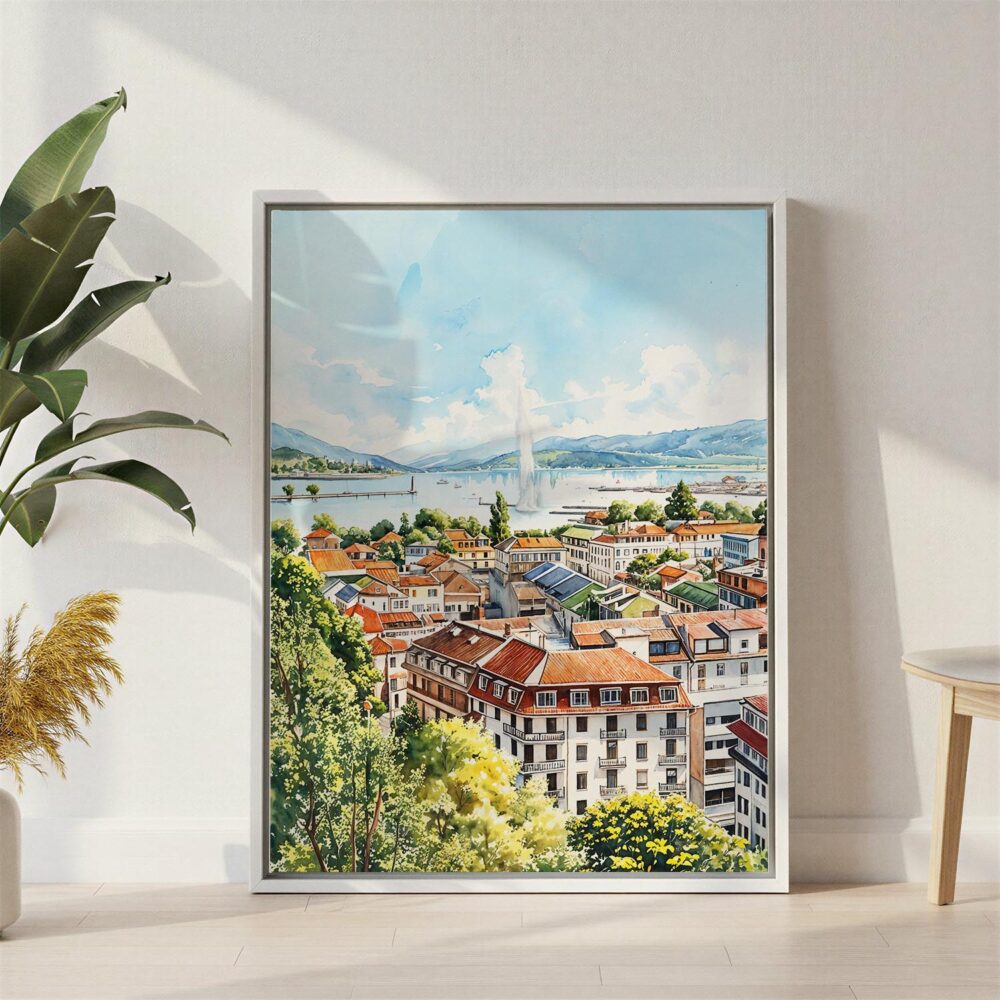 06 - Geneva Switzerland Watercolor Canvas Print with White Floater Frame - Standing on Floor - Vertical.jpg 06 - Geneva Switzerland Watercolor Canvas Print with White Floater Frame - Standing on Floor - Vertical.jpg