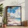 06 - Hawaii Honolulu Waikiki - Watercolor Canvas Print with Brown Floater Frame - Standing on Floor - Vertical.jpg