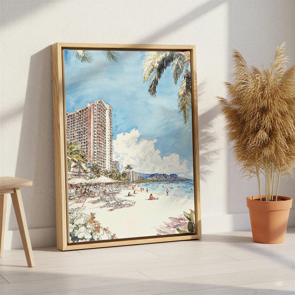 06 - Hawaii - Maui 2 - Watercolor Canvas Print with Natural Floater Frame - Standing on Floor - Vertical.jpg 06 - Hawaii - Maui 2 - Watercolor Canvas Print with Natural Floater Frame - Standing on Floor - Vertical.jpg