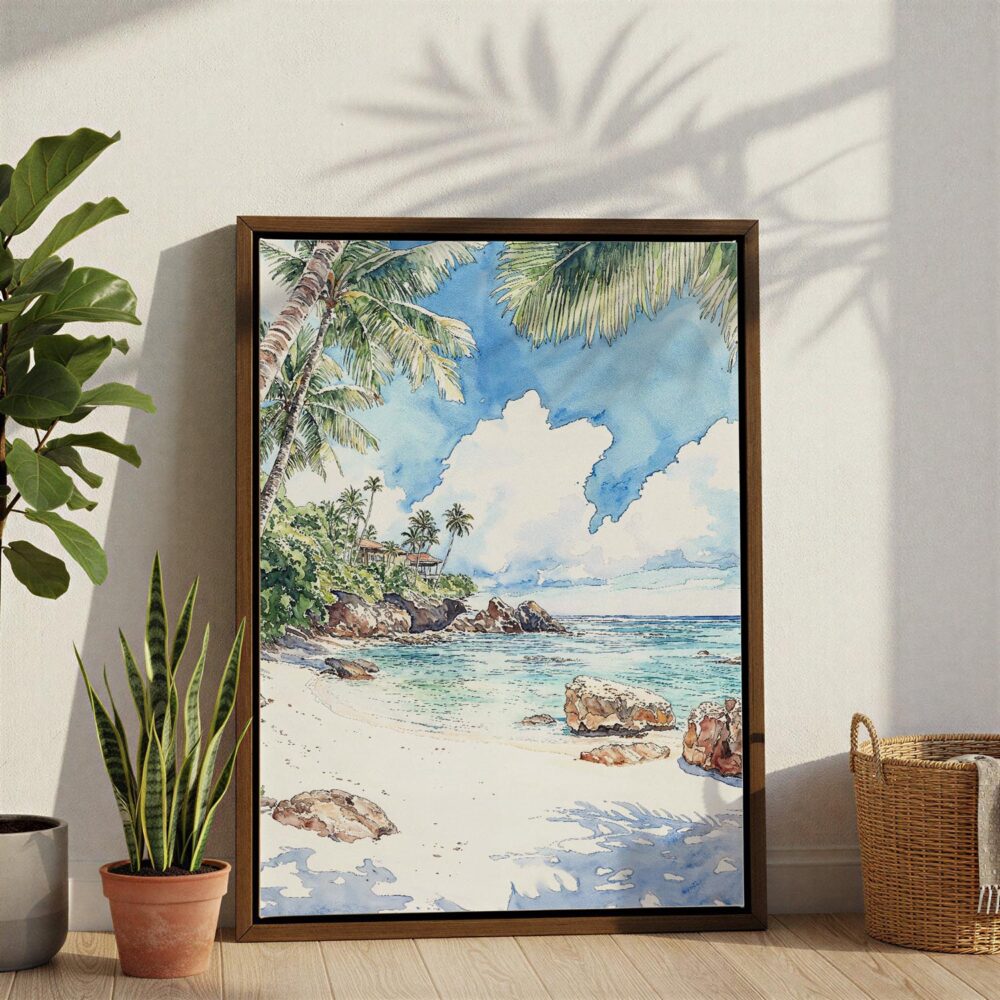 06 - Hawaii - Watercolor Canvas Print with Brown Floater Frame - Standing on Floor - Vertical.jpg 06 - Hawaii - Watercolor Canvas Print with Brown Floater Frame - Standing on Floor - Vertical.jpg
