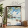06 - Hawaii - Watercolor Canvas Print with Brown Floater Frame - Standing on Floor - Vertical.jpg