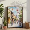 06 - Hoi An Vietnam Watercolor Canvas Print with Brown Floater Frame - Standing on Floor - Vertical.jpg