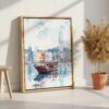 06 - Hong Kong Watercolor Canvas Print with Natural Floater Frame - Standing on Floor - Vertical.jpg