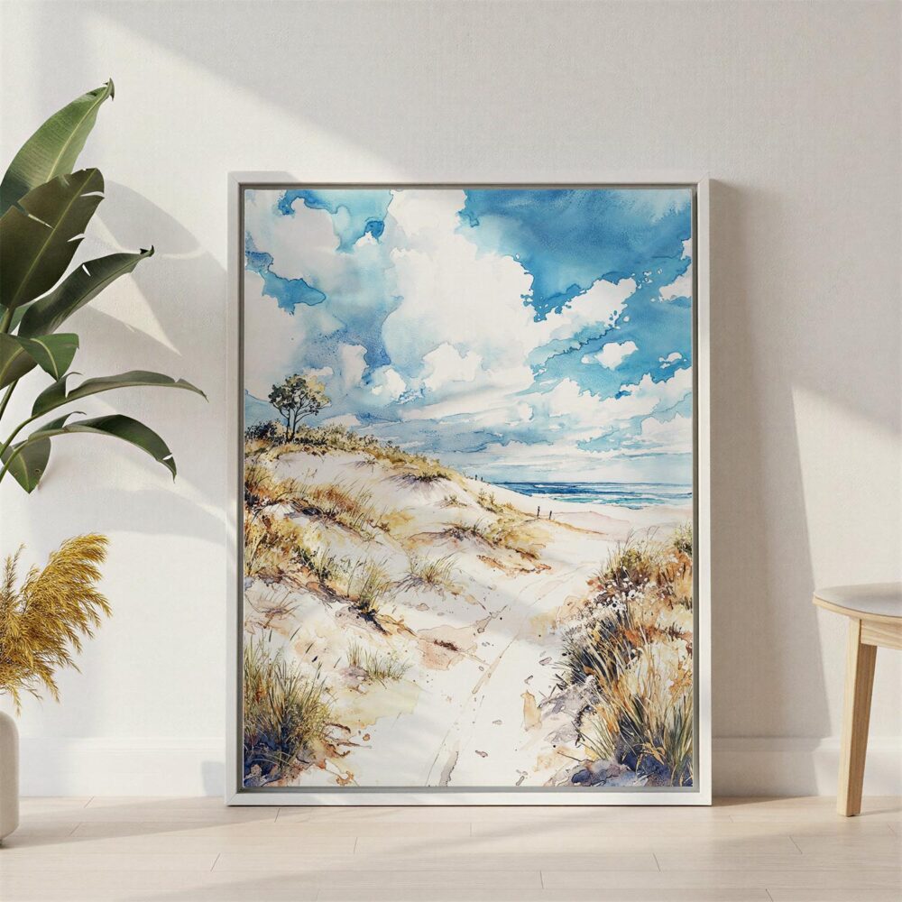 06 - Indiana Dunes National Park Watercolor Canvas Print with White Floater Frame - Standing on Floor - Vertical.jpg 06 - Indiana Dunes National Park Watercolor Canvas Print with White Floater Frame - Standing on Floor - Vertical.jpg