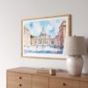 06 - Italy Vatican Watercolor - Horizontal Art Print in Natural Wood Frame Above Console.jpg