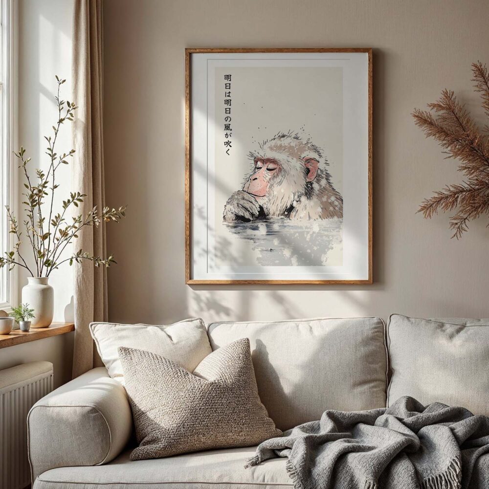 06 - Japanese Macaque in Onsen Vintage Illustration - 明日は明日の風が吹 - Tomorrow’s wind will blow tomorrow. Art Print with Vintage Wood Frame - Vertical.jpg 06 - Japanese Macaque in Onsen Vintage Illustration - 明日は明日の風が吹 - Tomorrow’s wind will blow tomorrow. Art Print with Vintage Wood Frame - Vertical.jpg