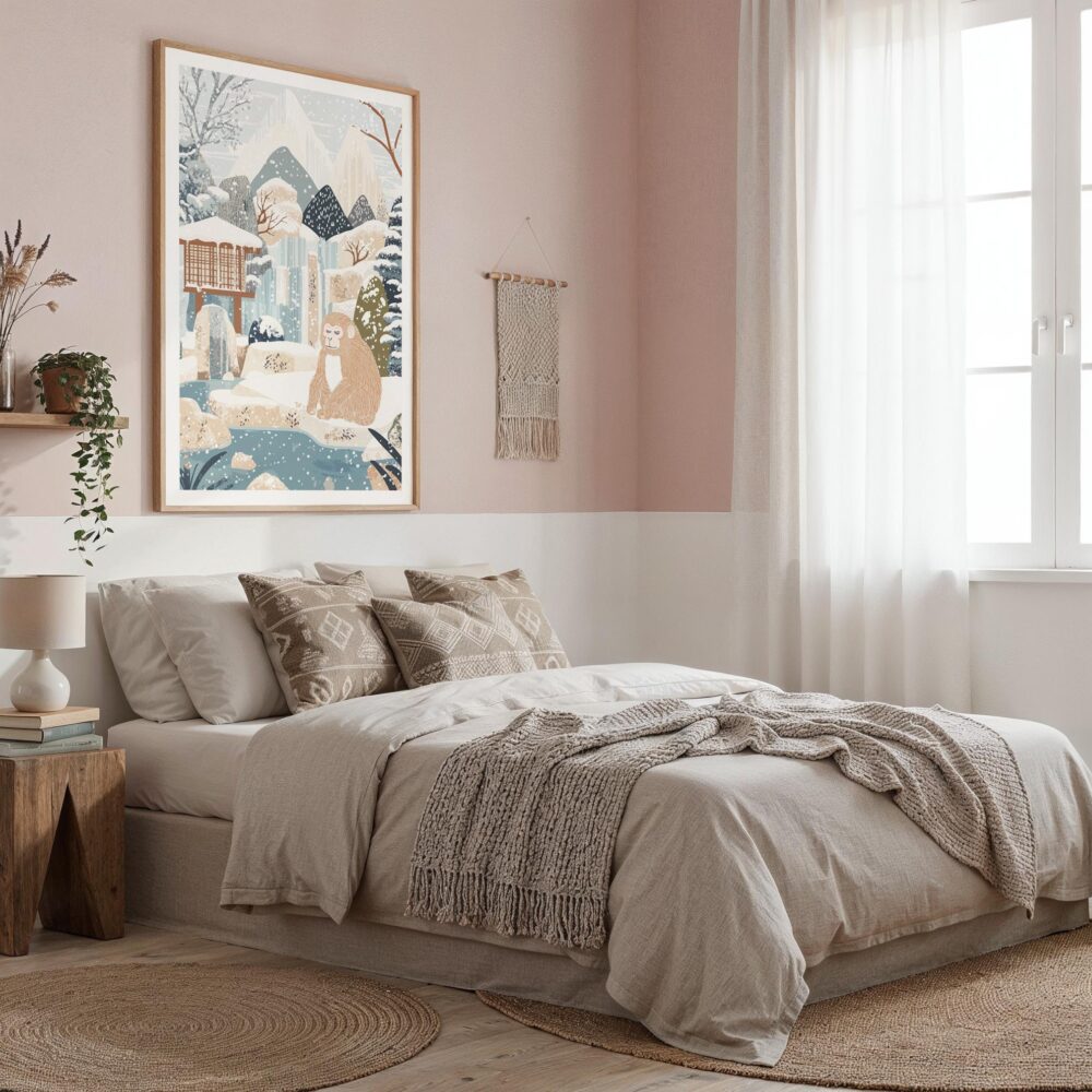 06 - Japanese Macaque in Outdoor Onsen Winter Landscape Illustration Art Print in Boho Living Room - Vertical.jpg 06 - Japanese Macaque in Outdoor Onsen Winter Landscape Illustration Art Print in Boho Living Room - Vertical.jpg