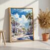 06 - Key West - Duval street - Watercolor Canvas Print with Natural Floater Frame - Standing on Floor - Vertical.jpg