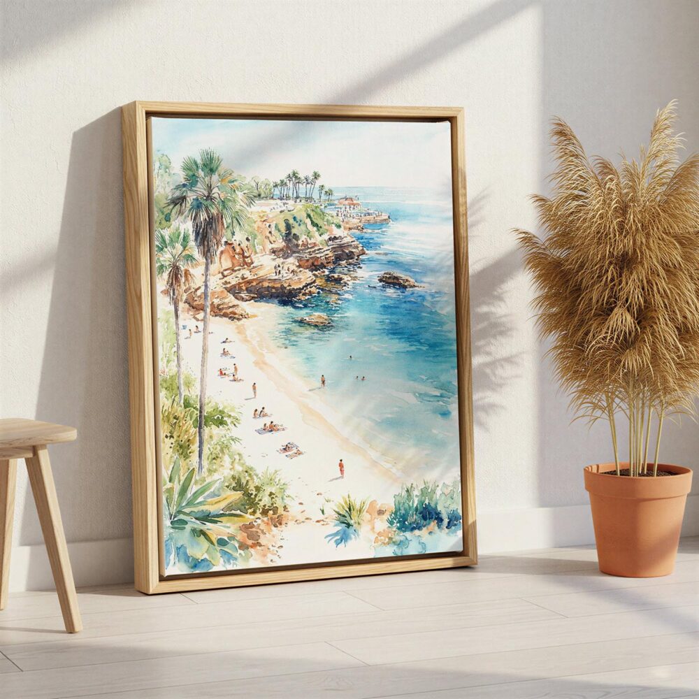 06 - La Jolla Cove Watercolor Canvas Print with Natural Floater Frame - Standing on Floor - Vertical.jpg 06 - La Jolla Cove Watercolor Canvas Print with Natural Floater Frame - Standing on Floor - Vertical.jpg