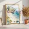 06 - La Jolla Cove Watercolor Canvas Print with Natural Floater Frame - Standing on Floor - Vertical.jpg