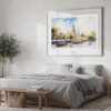 06 - Large Bangkok Wat Arun Temple of Dawn Watercolor - Horizontal Art Print in Bedroom with Silver Metal Frame.jpg