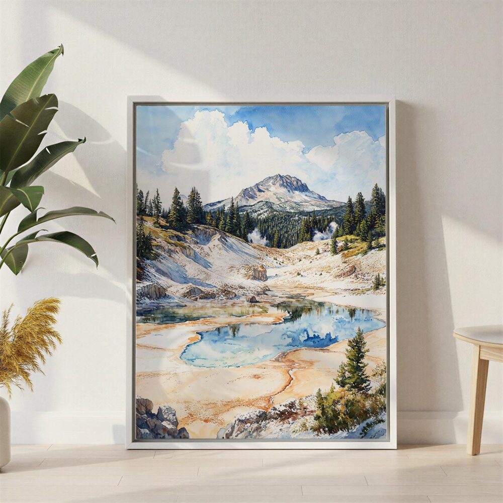 06 - Lassen Volcanic National Park Watercolor Canvas Print with White Floater Frame - Standing on Floor - Vertical.jpg 06 - Lassen Volcanic National Park Watercolor Canvas Print with White Floater Frame - Standing on Floor - Vertical.jpg
