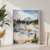 06 - Lassen Volcanic National Park Watercolor Canvas Print with White Floater Frame - Standing on Floor - Vertical.jpg