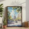 06 - Madison Wisconsin State Capitol Building Watercolor Canvas Print with Brown Floater Frame - Standing on Floor - Vertical.jpg