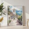 06 - Medellin Old Town Watercolor Canvas Print with White Floater Frame - Standing on Floor - Vertical.jpg