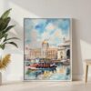 06 - Mumbai Taj Mahal Palace Watercolor Canvas Print with White Floater Frame - Standing on Floor - Vertical.jpg