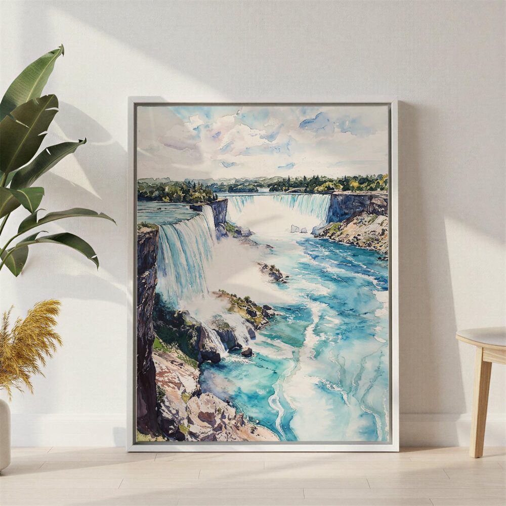 06 - Niagara Falls Watercolor Canvas Print with White Floater Frame - Standing on Floor - Vertical.jpg 06 - Niagara Falls Watercolor Canvas Print with White Floater Frame - Standing on Floor - Vertical.jpg