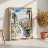 06 - Nice France Watercolor Canvas Print with Natural Floater Frame - Standing on Floor - Vertical.jpg