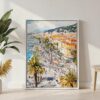 06 - Nice French Riviera Watercolor Canvas Print with White Floater Frame - Standing on Floor - Vertical.jpg
