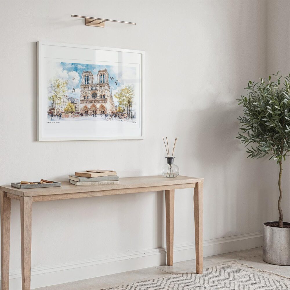 06 - Notre Dame Watercolor - Horizontal Art Print in Hallway with White Frame.jpg 06 - Notre Dame Watercolor - Horizontal Art Print in Hallway with White Frame.jpg