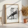 06 - Oakland Bridge - Pencil Drawing Canvas Print with Natural Floater Frame - Standing on Floor - Vertical.jpg