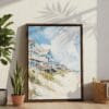 06 - Outer Banks Cottage Watercolor Canvas Print with Brown Floater Frame - Standing on Floor - Vertical.jpg