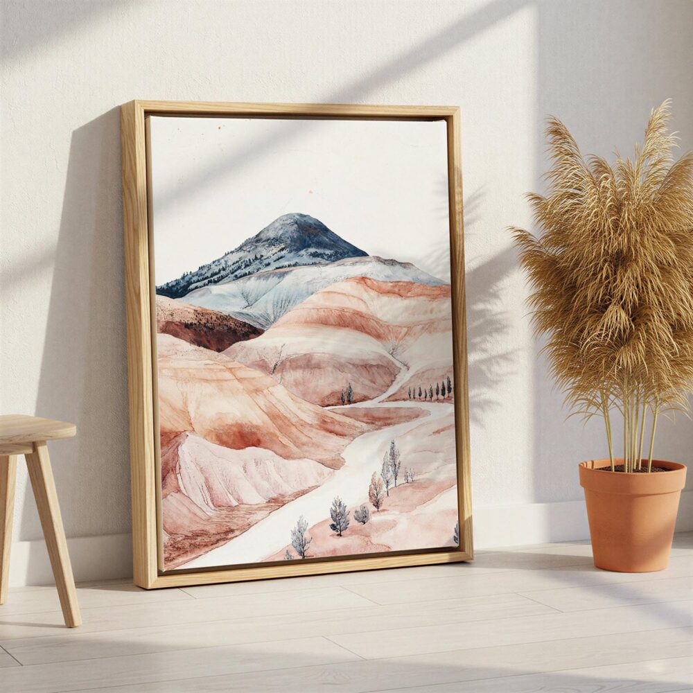 06 - Painted Hills Oregon Watercolor Canvas Print with Natural Floater Frame - Standing on Floor - Vertical.jpg 06 - Painted Hills Oregon Watercolor Canvas Print with Natural Floater Frame - Standing on Floor - Vertical.jpg