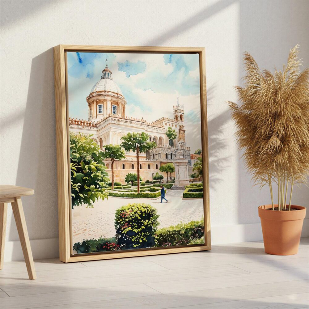 06 - Palermo Watercolor Canvas Print with Natural Floater Frame - Standing on Floor - Vertical.jpg 06 - Palermo Watercolor Canvas Print with Natural Floater Frame - Standing on Floor - Vertical.jpg