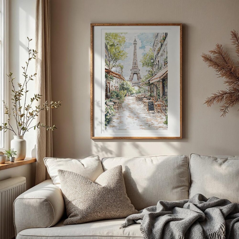 06 - Paris Cafe street scene with eiffel tower Watercolor@2x Art Print with Vintage Wood Frame - Vertical.jpg 06 - Paris Cafe street scene with eiffel tower Watercolor@2x Art Print with Vintage Wood Frame - Vertical.jpg