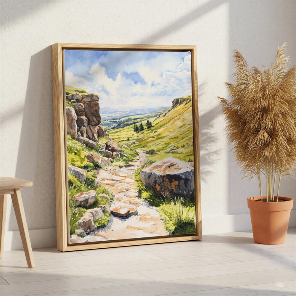 06 - Peak District Watercolor Canvas Print with Natural Floater Frame - Standing on Floor - Vertical.jpg 06 - Peak District Watercolor Canvas Print with Natural Floater Frame - Standing on Floor - Vertical.jpg