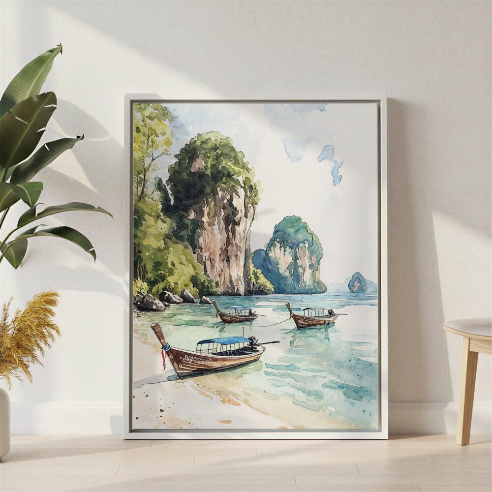 06 - Phuket Thailand Watercolor Canvas Print with White Floater Frame - Standing on Floor - Vertical.jpg 06 - Phuket Thailand Watercolor Canvas Print with White Floater Frame - Standing on Floor - Vertical.jpg