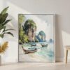 06 - Phuket Thailand Watercolor Canvas Print with White Floater Frame - Standing on Floor - Vertical.jpg