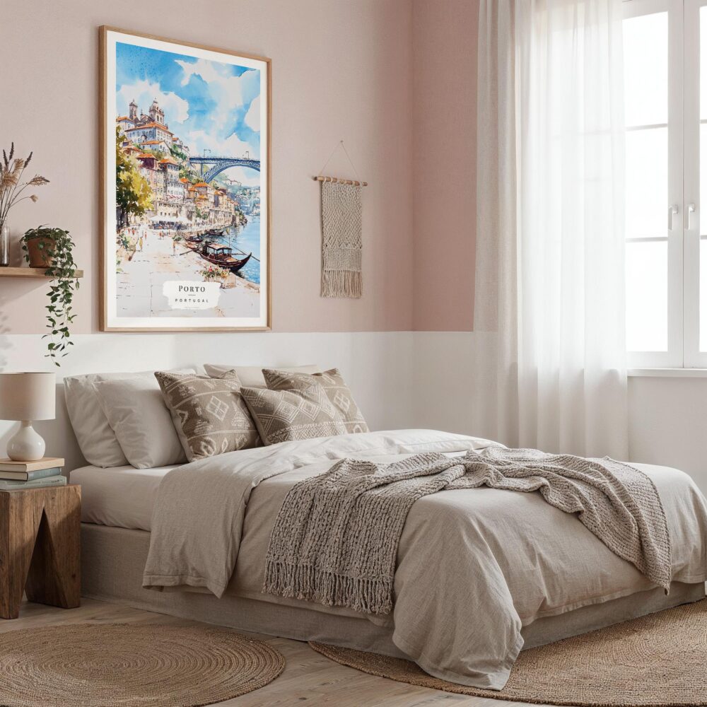 06 - Porto Ribeira Watercolor Art Print in Boho Living Room - Vertical.jpg 06 - Porto Ribeira Watercolor Art Print in Boho Living Room - Vertical.jpg