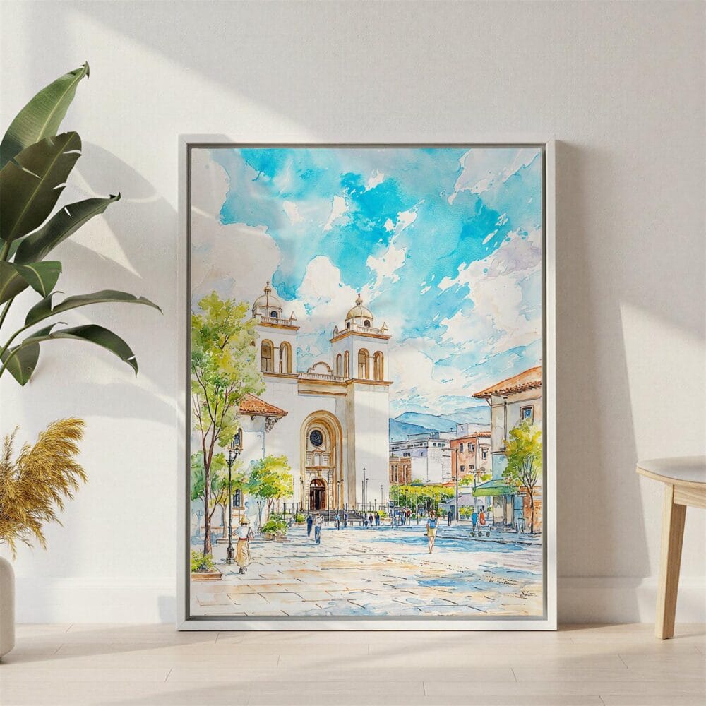 06 - San Salvador Watercolor Canvas Print with White Floater Frame - Standing on Floor - Vertical.jpg 06 - San Salvador Watercolor Canvas Print with White Floater Frame - Standing on Floor - Vertical.jpg