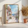 06 - Santorini - Watercolor Canvas Print with Natural Floater Frame - Standing on Floor - Vertical.jpg