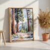 06 - Sequoia California Watercolor Canvas Print with Natural Floater Frame - Standing on Floor - Vertical.jpg