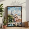 06 - Strasbourg France Watercolor Canvas Print with Brown Floater Frame - Standing on Floor - Vertical.jpg