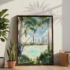 06 - Streets Beach Watercolor Canvas Print with Brown Floater Frame - Standing on Floor - Vertical.jpg