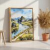 06 - Tam coc ninh binh Watercolor Canvas Print with Natural Floater Frame - Standing on Floor - Vertical.jpg