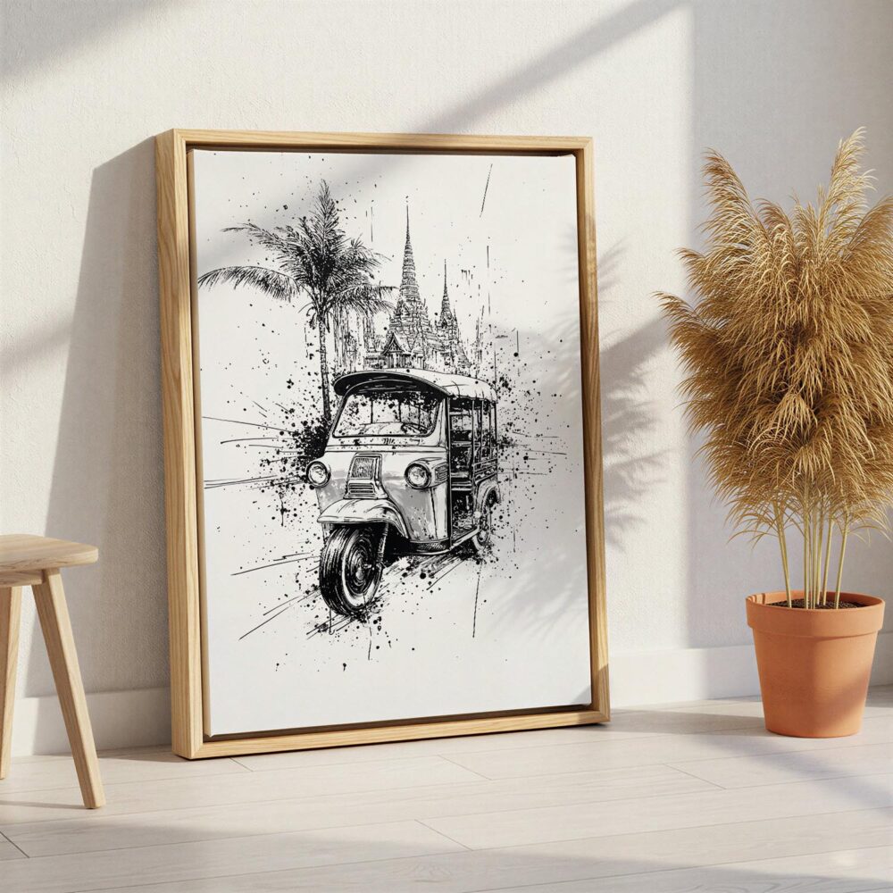 06 - Thailand - Tuk Tuk 1 - Pencil Canvas Print with Natural Floater Frame - Standing on Floor - Vertical.jpg 06 - Thailand - Tuk Tuk 1 - Pencil Canvas Print with Natural Floater Frame - Standing on Floor - Vertical.jpg