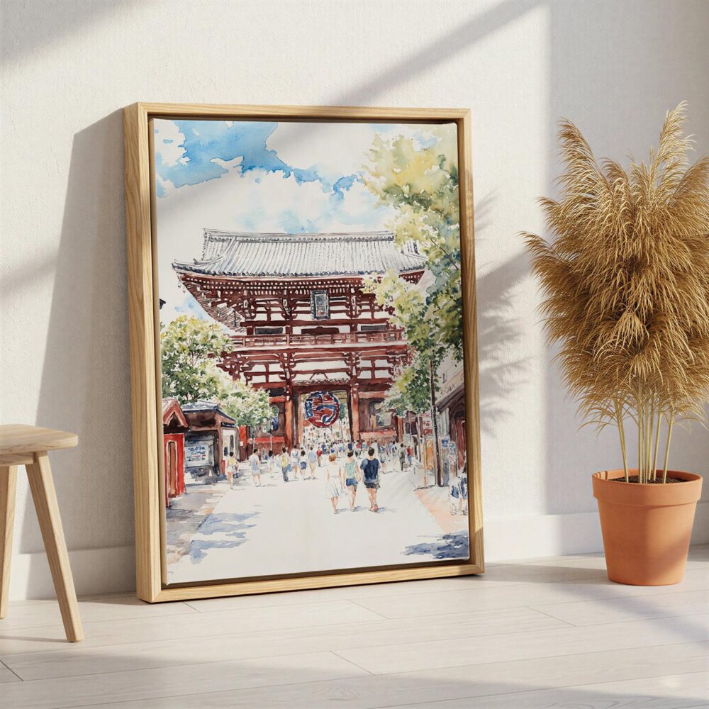 06 - Tokyo Asakusa Watercolor Canvas Print with Natural Floater Frame - Standing on Floor - Vertical.jpg 06 - Tokyo Asakusa Watercolor Canvas Print with Natural Floater Frame - Standing on Floor - Vertical.jpg