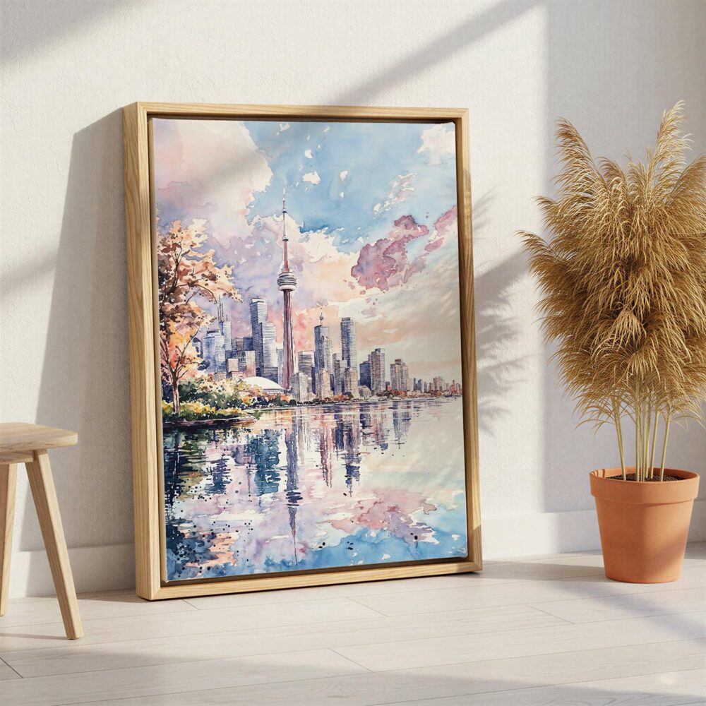 06 - Toronto - Watercolor Canvas Print with Natural Floater Frame - Standing on Floor - Vertical.jpg 06 - Toronto - Watercolor Canvas Print with Natural Floater Frame - Standing on Floor - Vertical.jpg