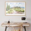 06 - Tuscany Watercolor - Horizontal Art Print in Natural Wood Frame above work desk.jpg
