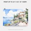 07 - 07 - House by Lake Garda Watercolor - Horizontal Art - Digital Download - Print Size.jpg