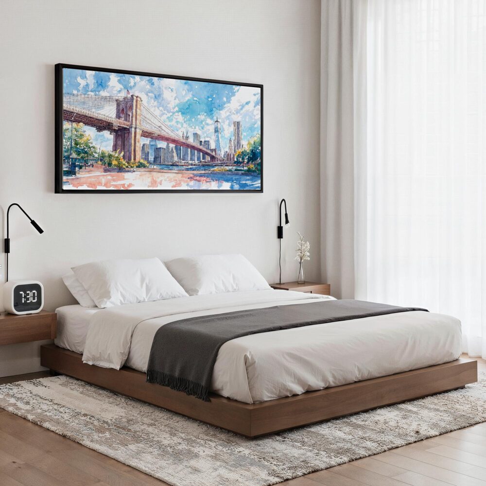 07 - Framed Brooklyn Bridge Watercolor Panorama Canvas Print - Bedroom.jpg 07 - Framed Brooklyn Bridge Watercolor Panorama Canvas Print - Bedroom.jpg