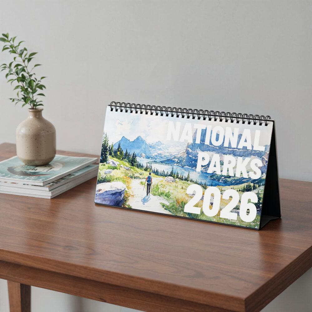 2026 National Park Desk Calendar on Wooden Desk 2026 National Park Desk Calendar on Wooden Desk