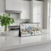 2026 Travel Desk Calendar on Kitchen Counter