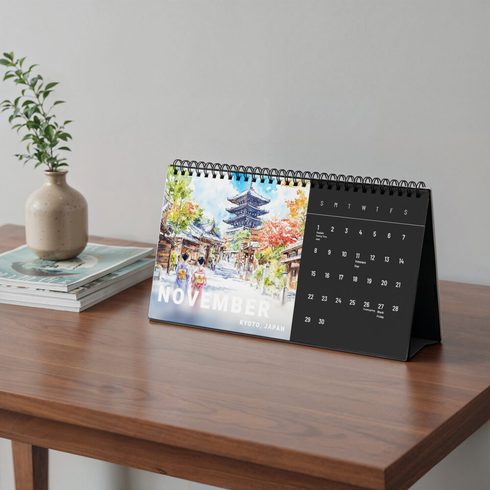 2026 Travel Desk Calendar on Wooden Desk 2026 Travel Desk Calendar on Wooden Desk